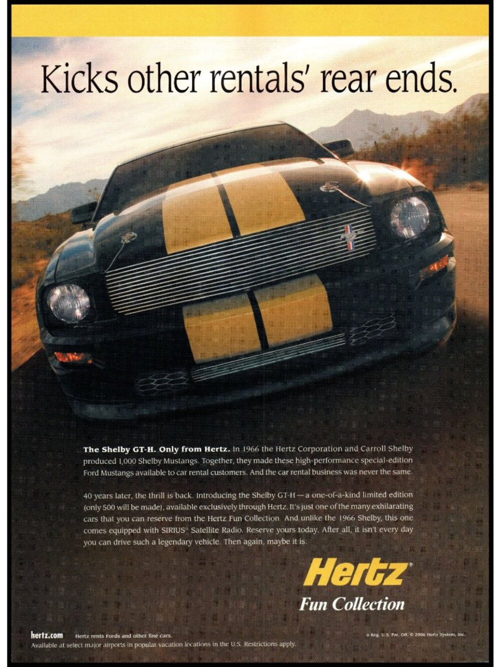 2007 Shelby GT-H Hertz Mustang Vintage Print Ad Kicks Rental Rear Ends Wall Art